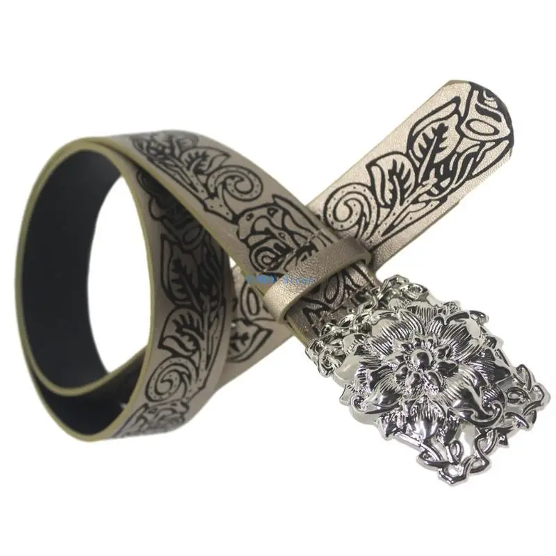 

D0UD Embossed Pattern Waist Belt Adjustable Waist Belt for Women Jean Skirt Coat