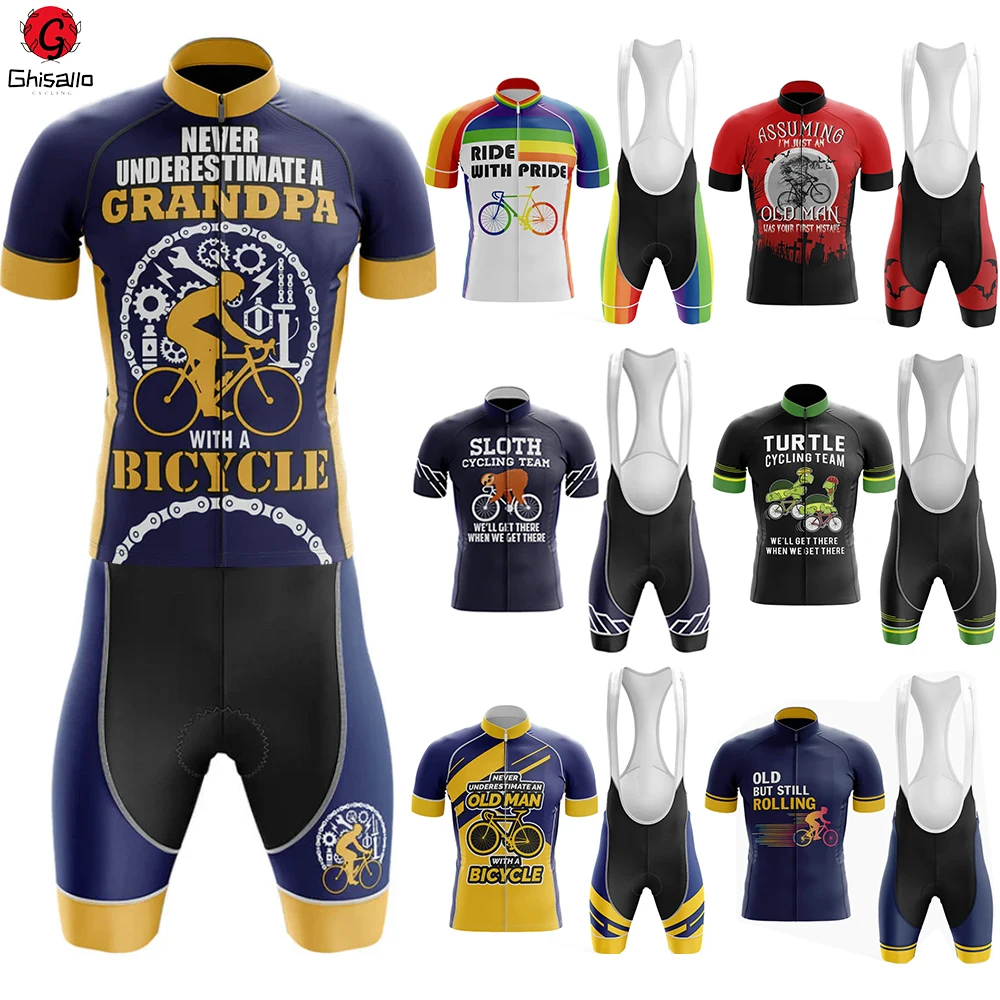 

18 New Style Cycling Jersey Set Bicycle Suit Bike Summer Sleeve Men Bib Shorts Clothes Por Team Men Bike 20D Gel Pad Lasting