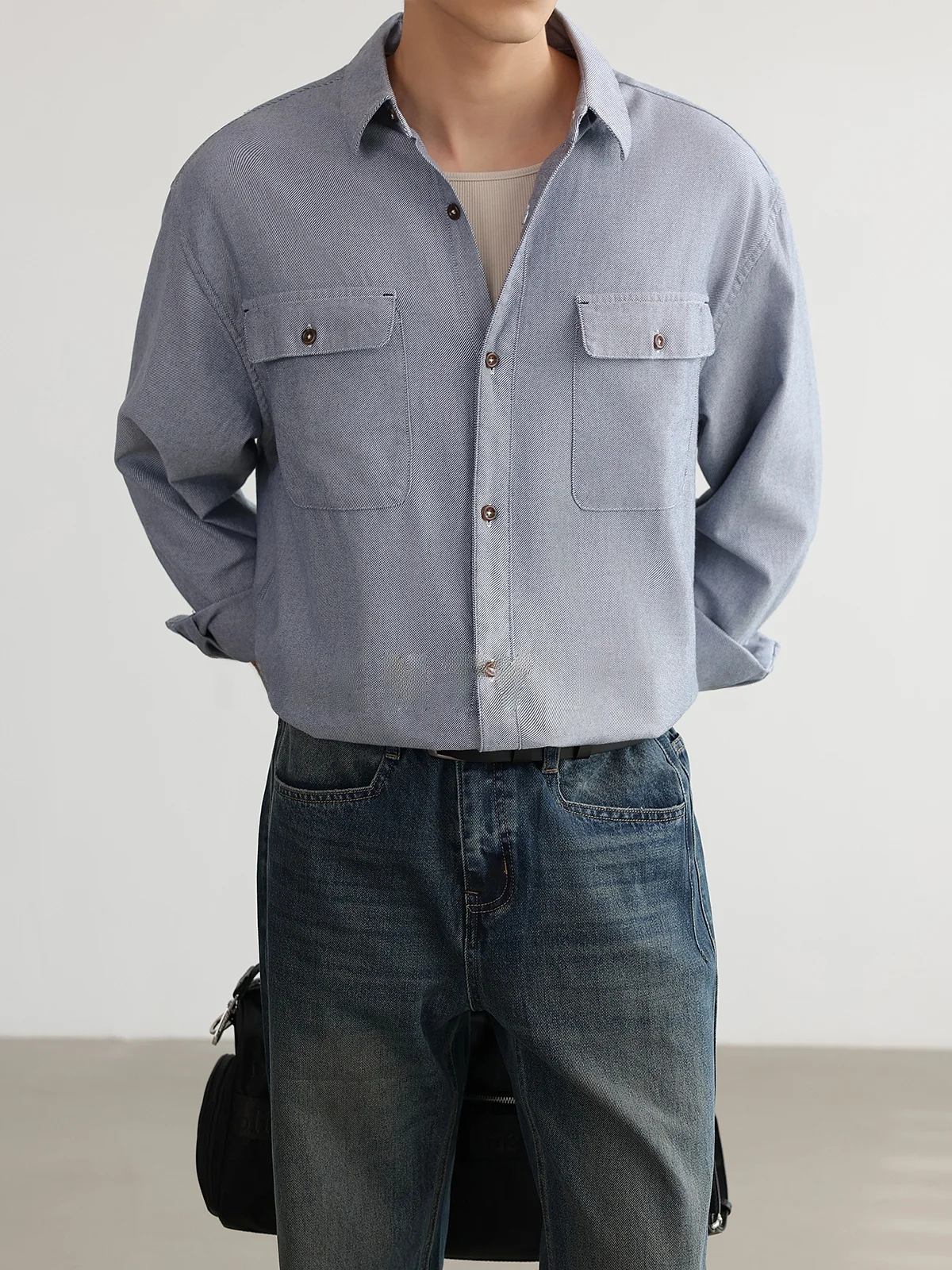 25 Cotton Men's Long Sleeve Shirt Casual Lightweight Business Pure Color with Big Pocket Standard Fit Commute Style Button Cl...