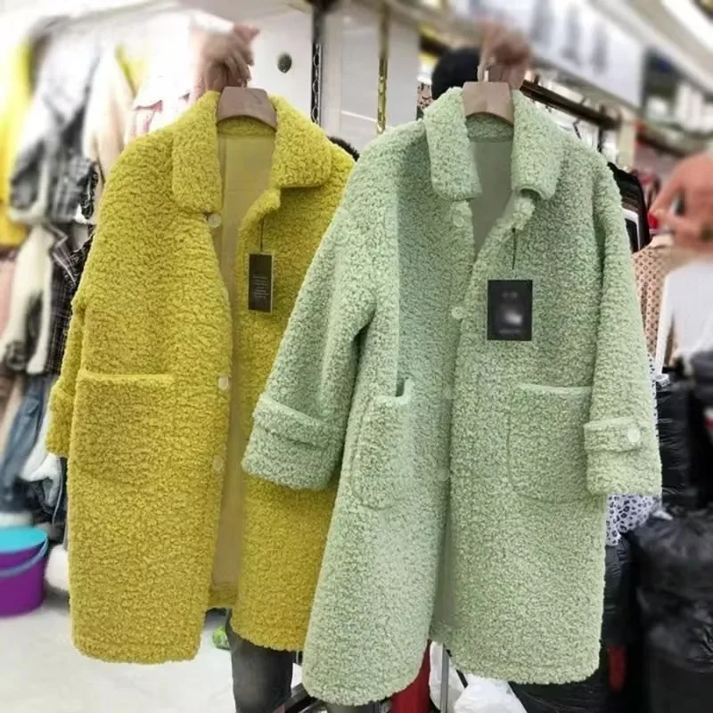 Chaqueta de plumón de cordero de imitación para mujer, Hanbok abrigo de piel, abrigo esponjoso de gran tamaño, Invierno