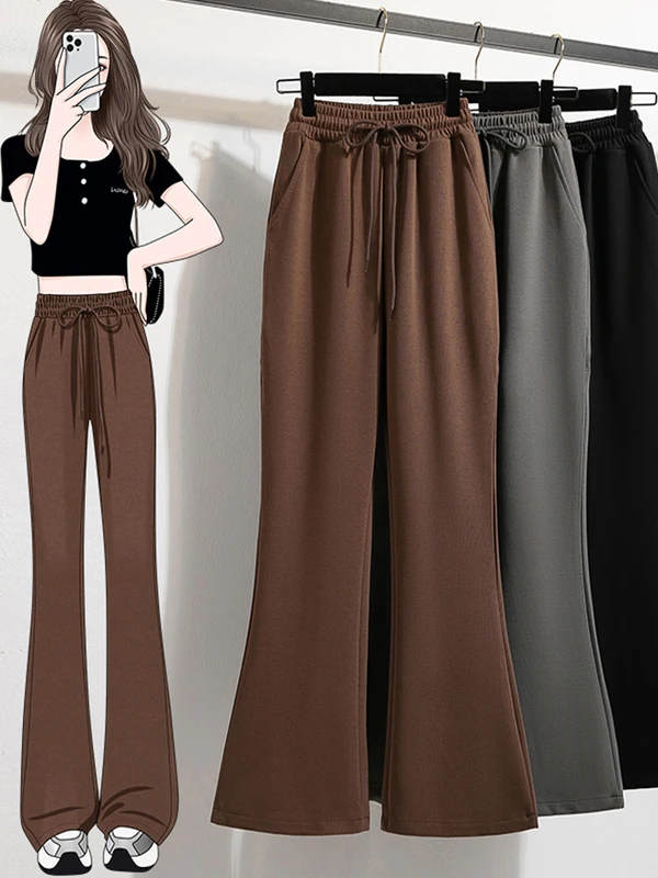 Cintura alta bla bell bot calças para meninas casual spor elástico plus size calças de algodão feminino outono faion