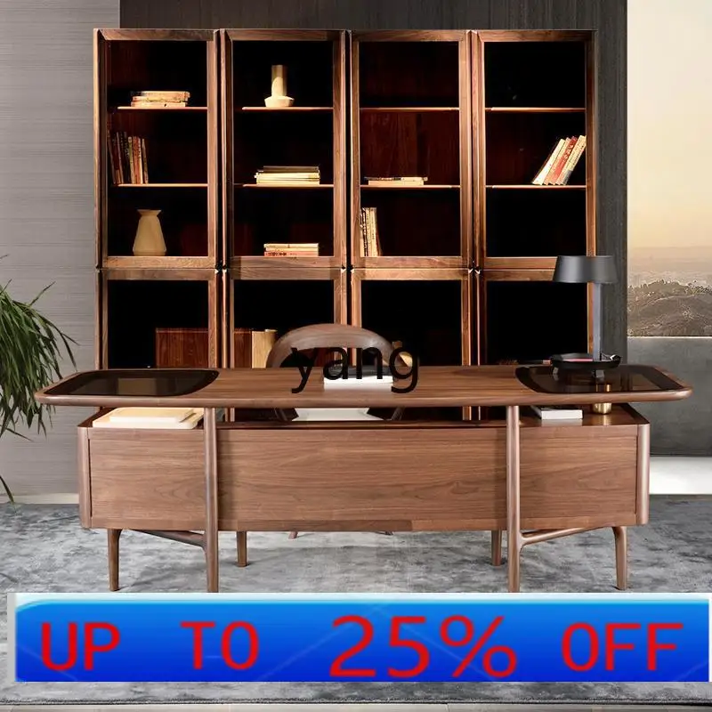 Lcx  black walnut office desk solid wood Italian light luxury premium computer desk