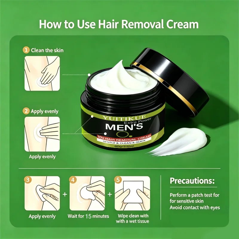 60g Male 10X Mild Quick Depilatory Cream Sanfter, sauberer Haarentferner für den Körper, für Brust, Bauch, Arm, Bein, Hautpflege für den ganzen Körper – Detail 7