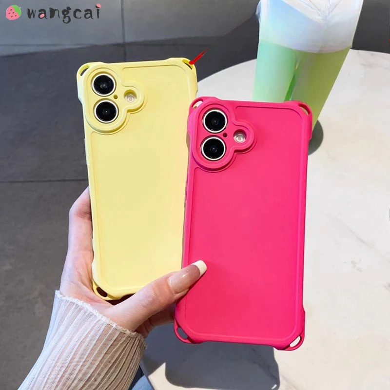 For iPhone 16 15 14 Plus 13 12 11 Pro Max 8 7 Plus XR XS Max X Phone Case 4 Corners Lanyard Strap Holes Color Matte Soft Cover