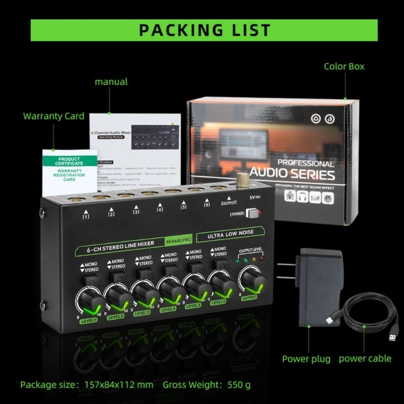M17B малошумящий 6-канальный линейный микшер для микширования 6-канальный светодиодный адаптер микшера для микрофонов, гитар,