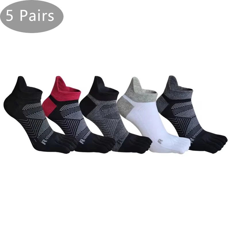 5 Pairs Man 5 Finger Socks Sport Cotton Solid Sweat-Absorbing Breathable Shallow Mouth Fitness Travel Ankle Boat Toe Socks