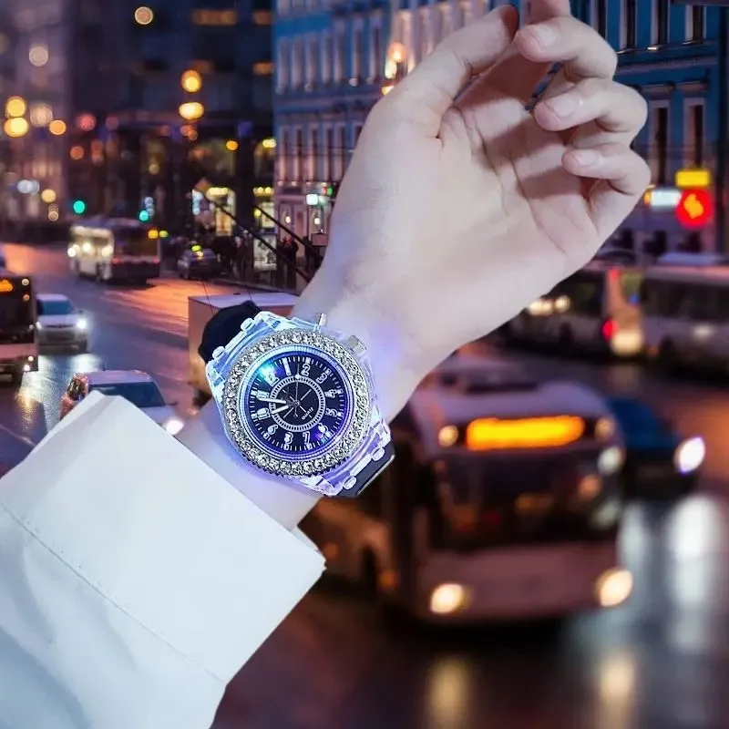Women\'s LED Flash Luminous Watch Personalized Rhinestone Silica gel Child Students Lovers Jellies Boy Girl Trend Watches Light