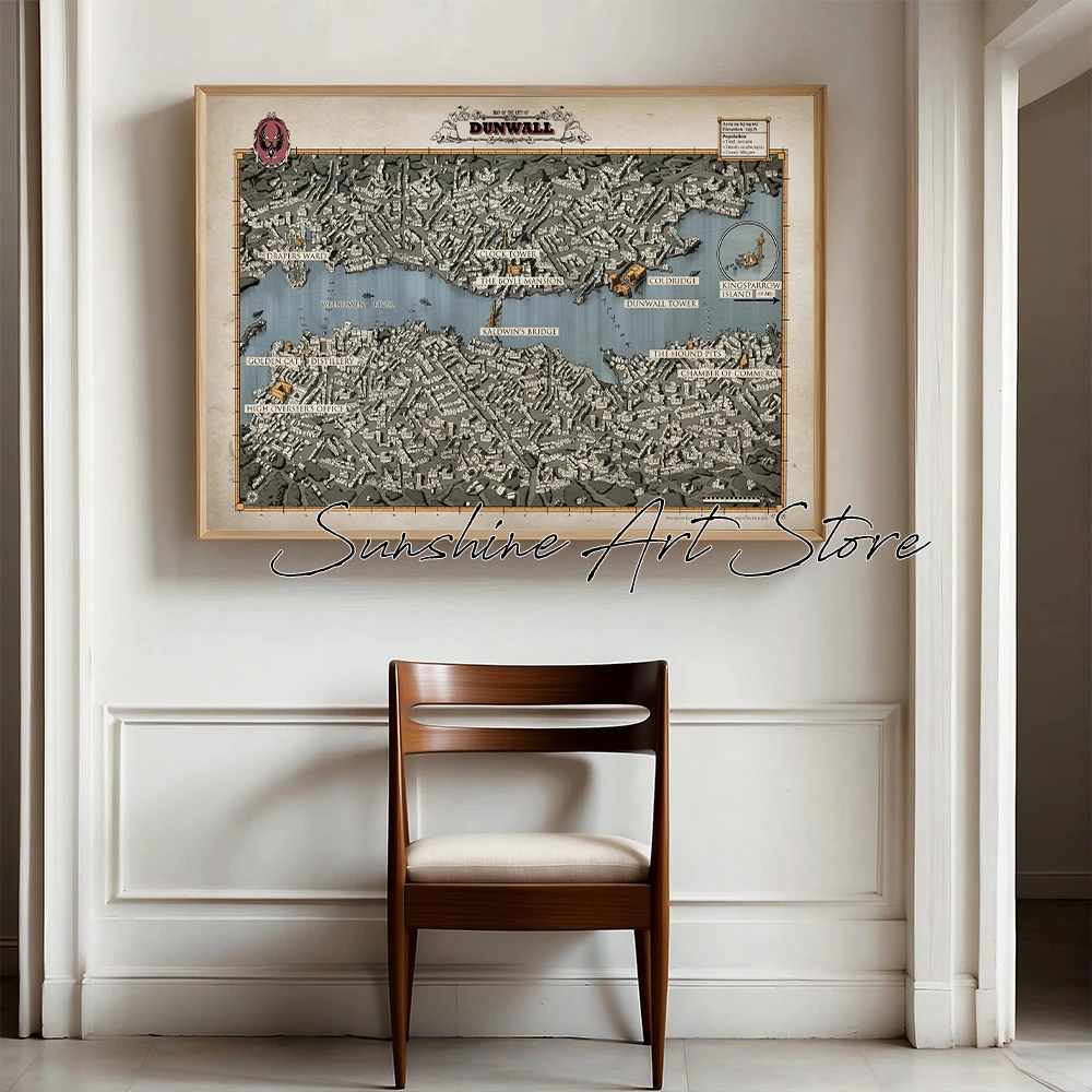 Dunwall World Video Game Map Art Hrenhaven River Kaldwin’s Bridge Dunwall Tower Poster Canvas Painting Wall Pictures Home Decor