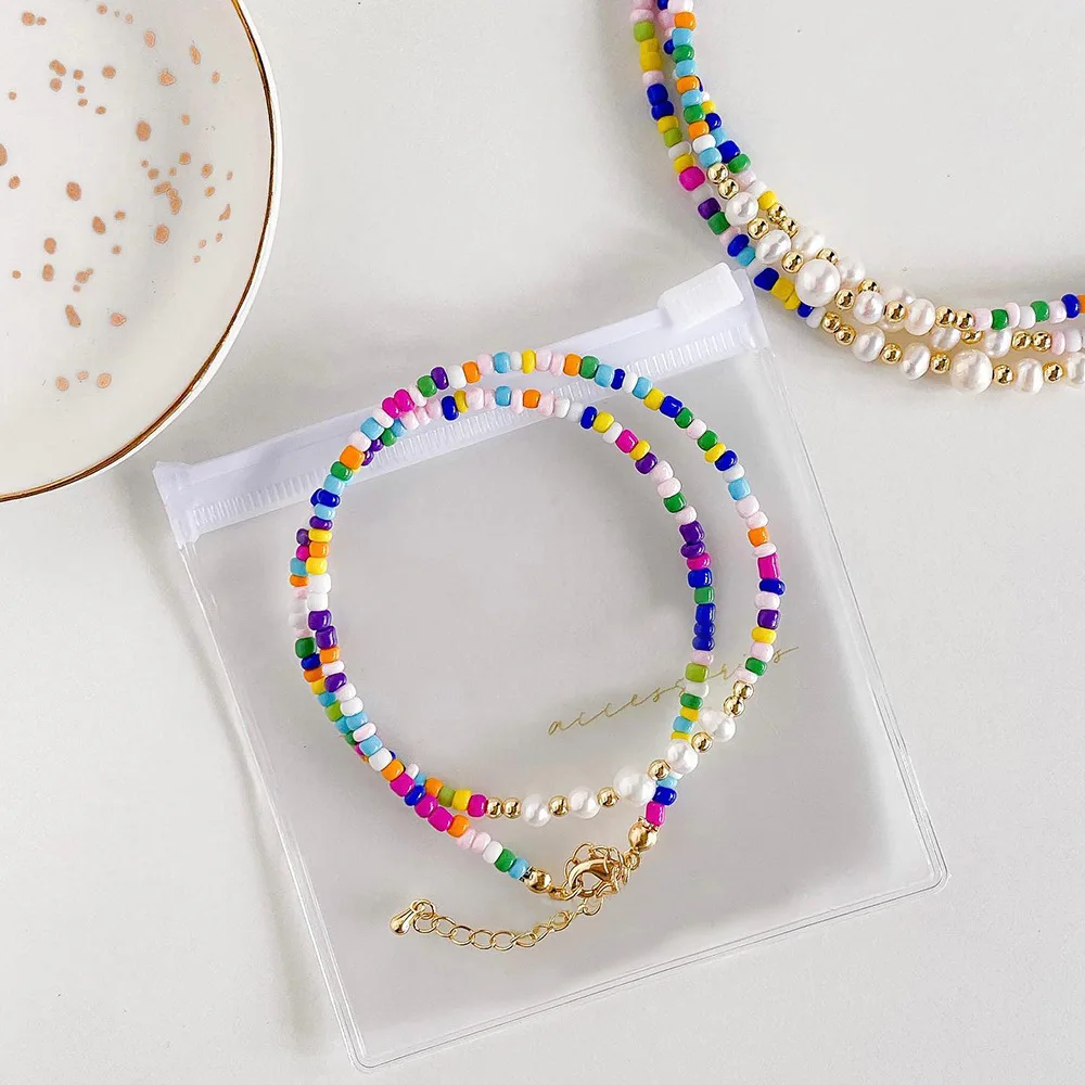 

Rice bead necklace Gradient color Pearl Pendant Bohemia Adjustable Hand weaving Female Fashion Simple Beaded necklace