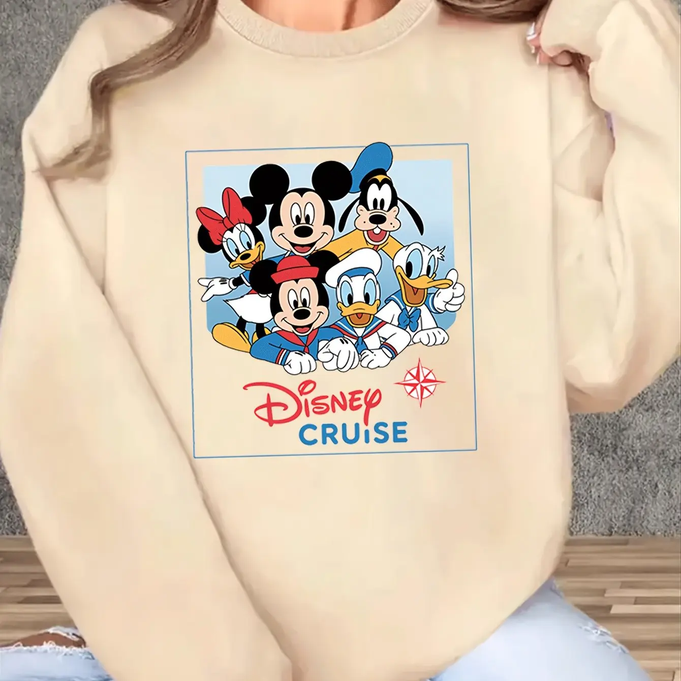 سترة ديزني ميكي ماوس النسائية ذات الرقبة المستديرة بلوفر للجنسين من الصوف كاجوال للخريف والشتاء ملابس الشارع كبيرة الحجم