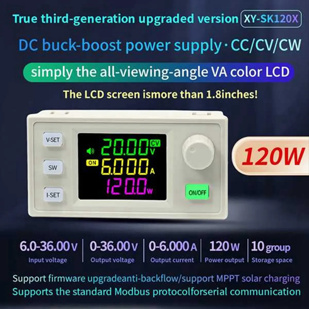 T628C-SK120X CNC DC Regulated Power Supply+K485X Module DC-DC Step Up/Down Bench 6-36V to 0-36V 120W USB Stabilized Converter HO