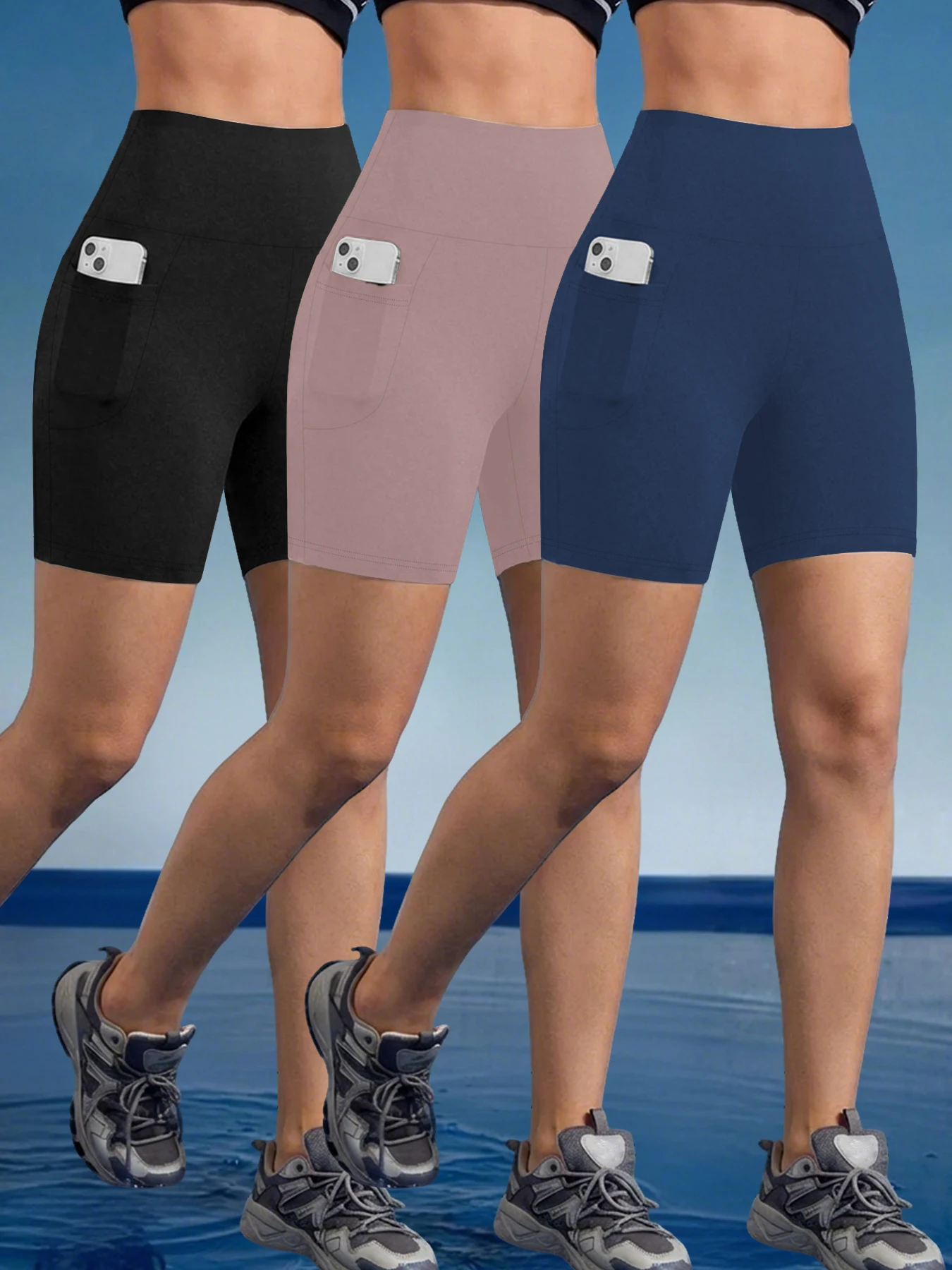 

Набор из 3 женских спортивных шорт с карманами. Высокая талия 5 дюймов, супермягкие, с эффектом утяжки живота, не просвечивают.