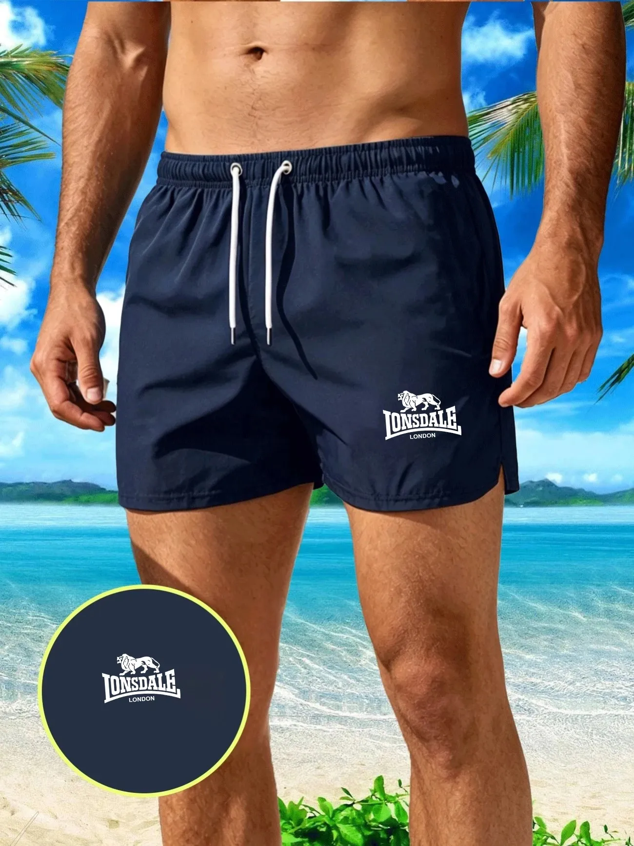 

2026 New Men's Beach Shorts Lonsdale-Print Sport Running Pants Shorts Swimwear Movement Quick Dry Surf Shorts Swimwear