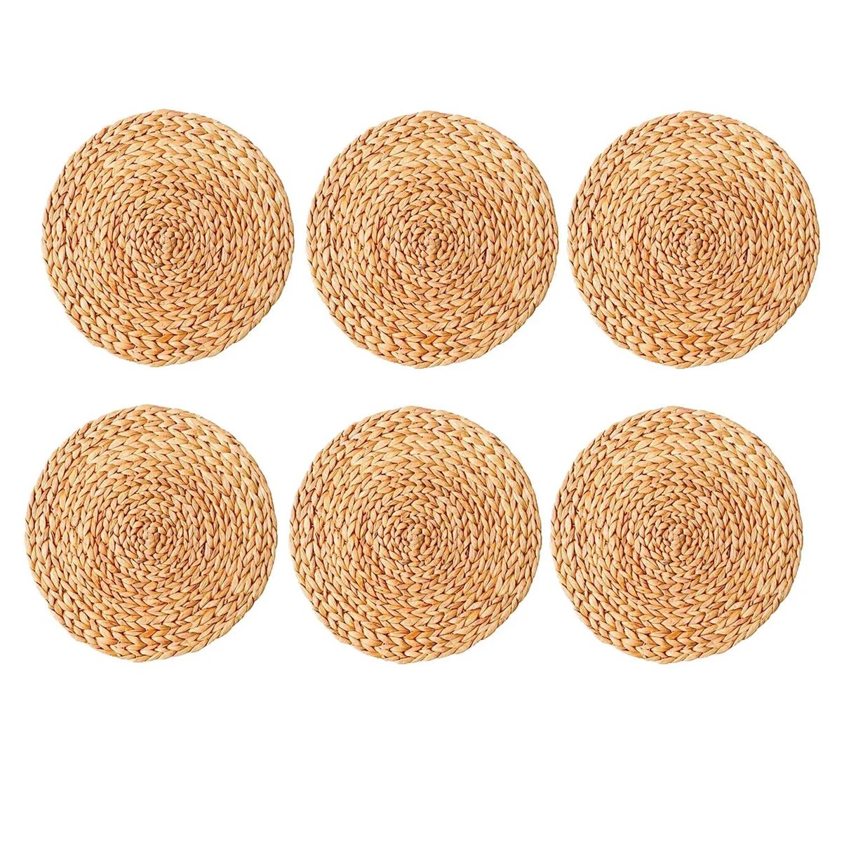 Round Woven Placemats, Natural Water Hyacinth Placemats, Wicker Placemats, Braided Straw Rattan Table Mats 6Pack