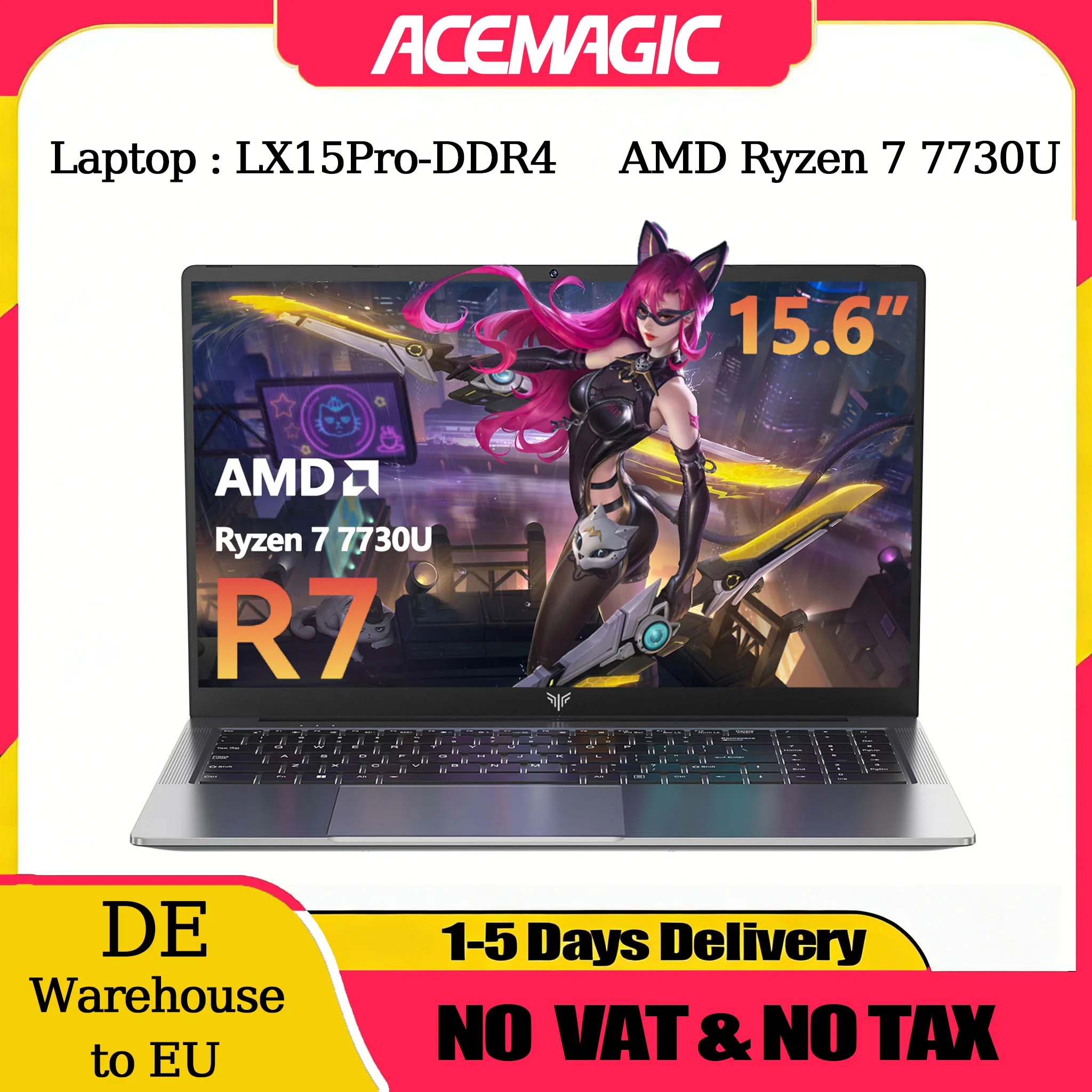 Ordenador portátil ACEMAGIC AMD Ryzen 7 7730U Windows portátil 15,6 pulgadas IPS 16GB DDR4 512GB NVMe SSD teclado numérico