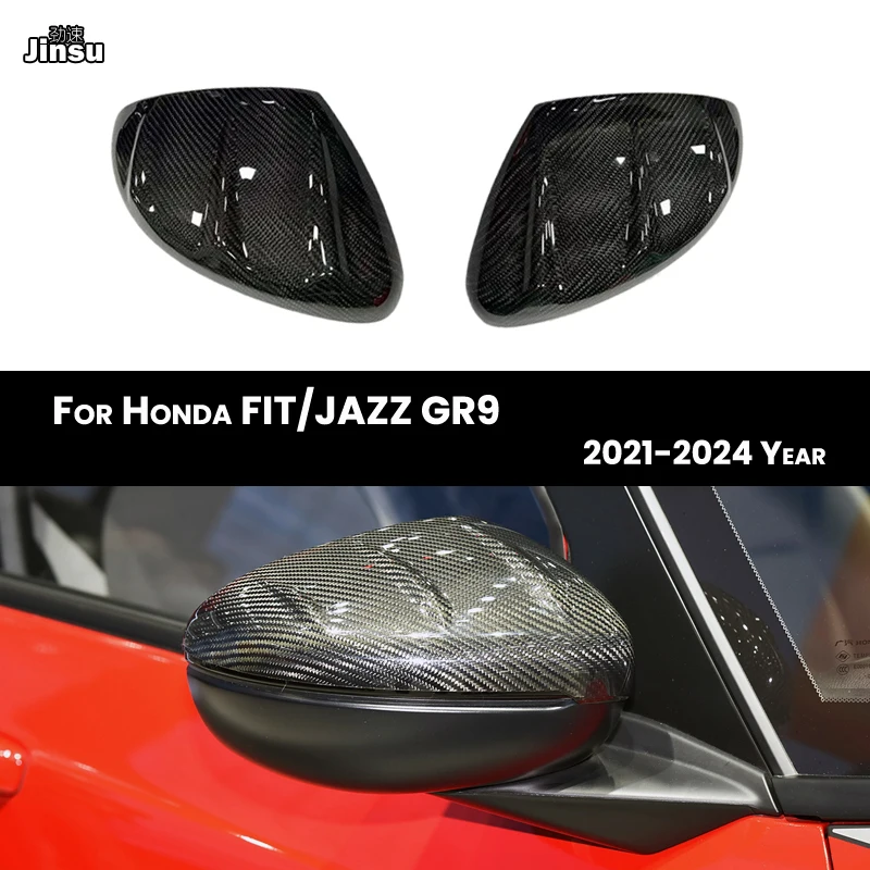 

Sport Style Car Side Rearview Mirror Real Carbon Fiber Decorative Covers Fit For Honda FIT JAZZ 2021 2022 2023 2024 GR9