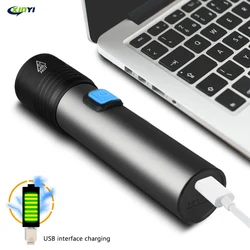 Linterna LED recargable por USB con T6 LED incorporado, lámpara LED recargable por USB con T6 LED incorporado, batería de litio de 1200mAh, perfecto para acampar, resistente al agua con enfoque