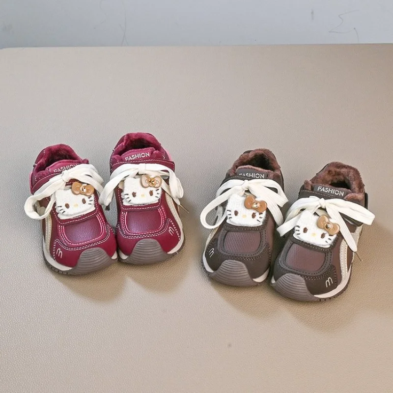 

Kids'Casual Shoes Sneakers Cartoon Cat Crystal PU Leather Winter Shoes For Girls Anti-slip Warm Red Brown Shoes Size 26-36