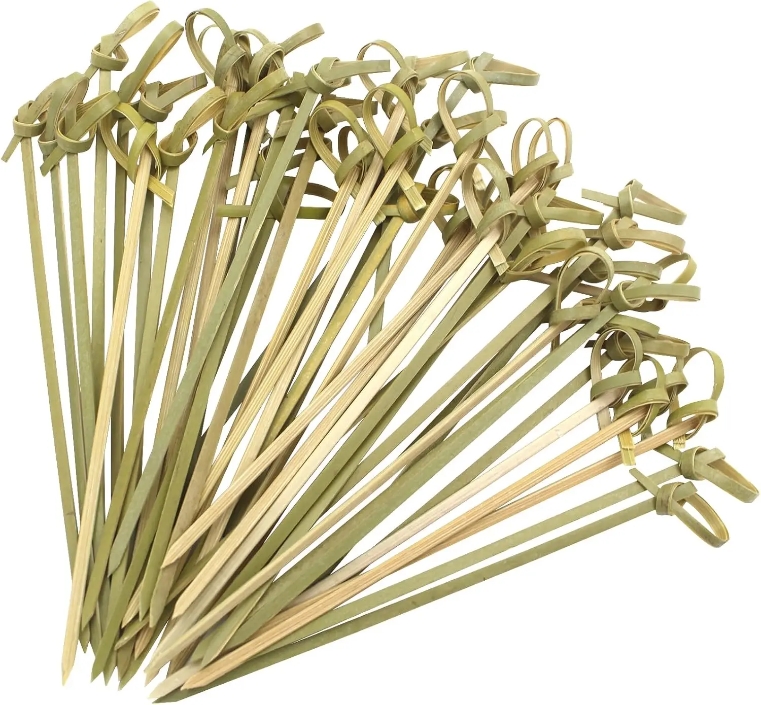 

4.7 IN Bamboo Cocktail Picks with Looped Knot,Nature Color,for Cocktail Party, Barbeque, Club Sandwiches (narure green-300pcs)
