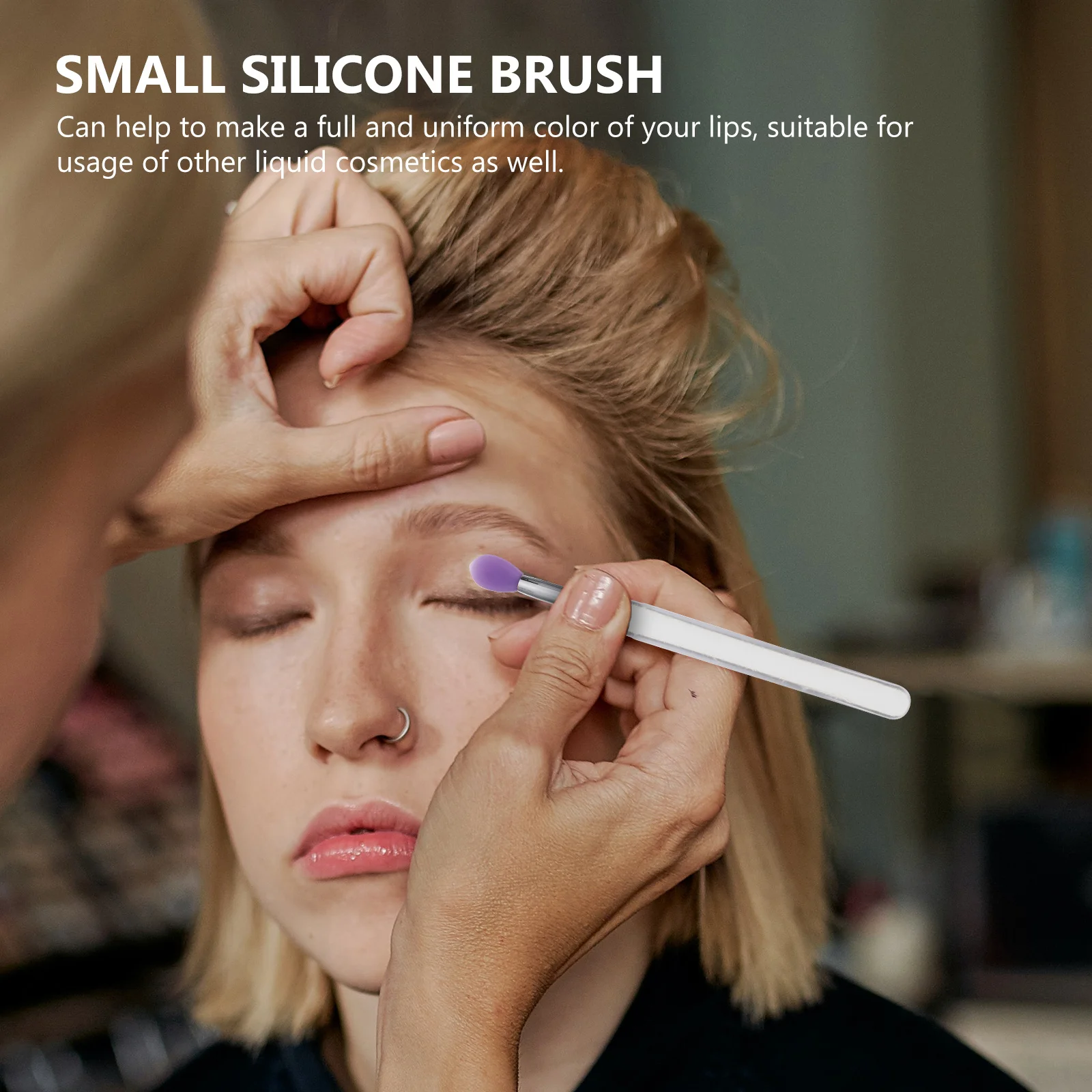 Aplicadores de máscara de labios de silicona, pinceles para sombra de ojos, juego de aplicadores de maquillaje portátiles con tapa, mango firme para labios y ojos precisos, 8 Uds.