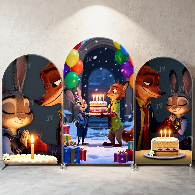 

Zootopia Arch Backdrop Cover Disney Fabric Party Photo Booth Background for Kid 's Birthday Event Decor Decoration