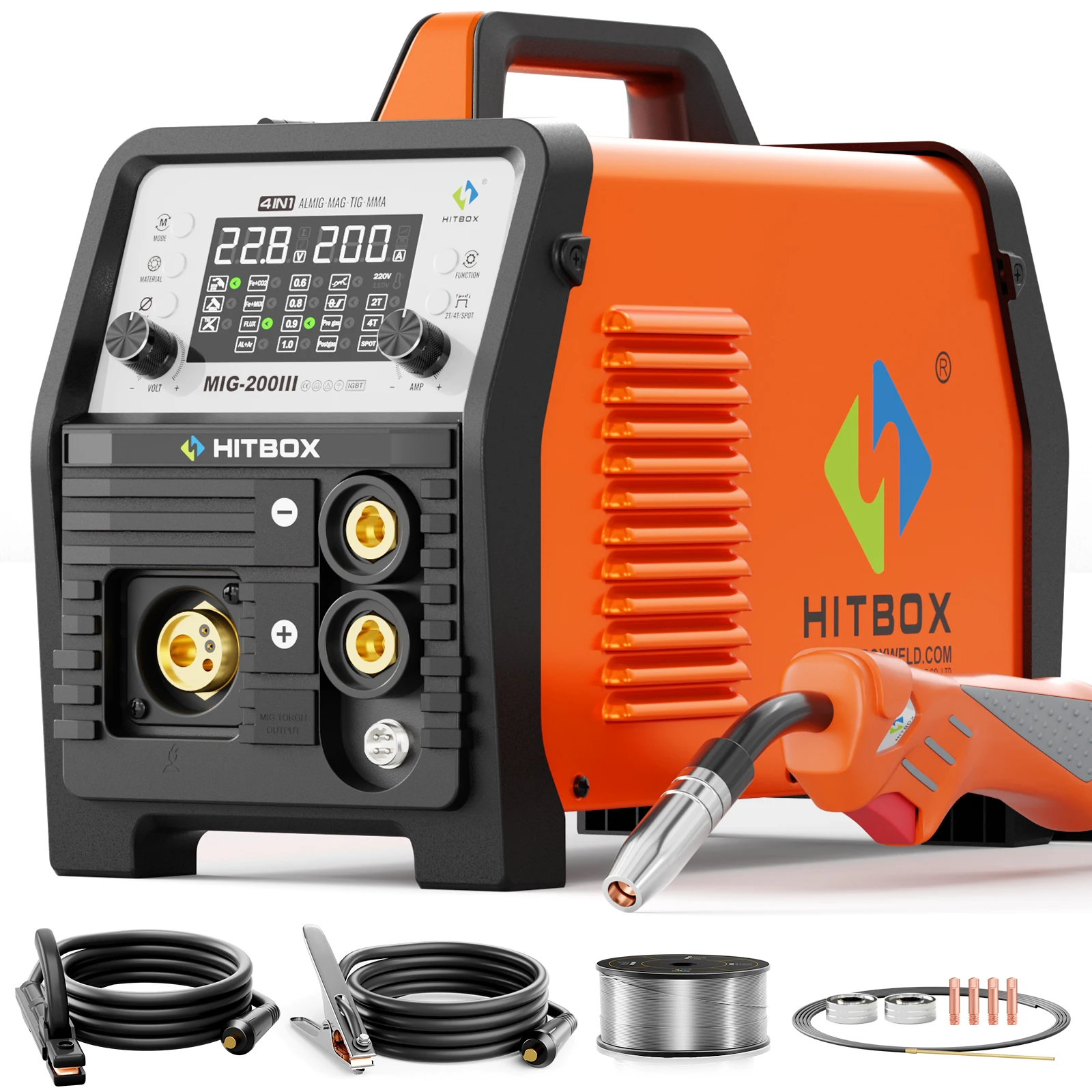 

HITBOX Mig Welder Aluminum Welding Synergy Control Stainless Steel Iron Steel Welder 220V MIG ARC TIG MIG200III