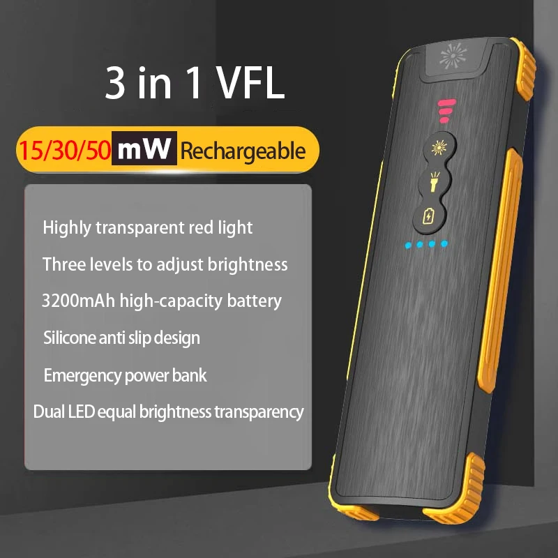 Rechargeable 3200mAh Battery Fiber Optic Visual Fault Locator 50mw 15/30/50mw VFL Red Pen Power Bank Fiber Optic Cable Tester