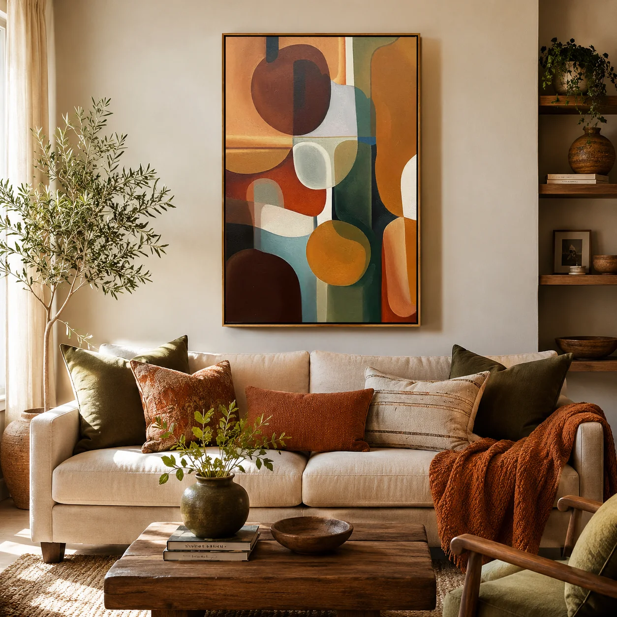 Retro Contour – Warm Earth Tone Geometric Abstract Painting High‑Grade Home Decoration Artwork for Bedroom, Living Room, Office