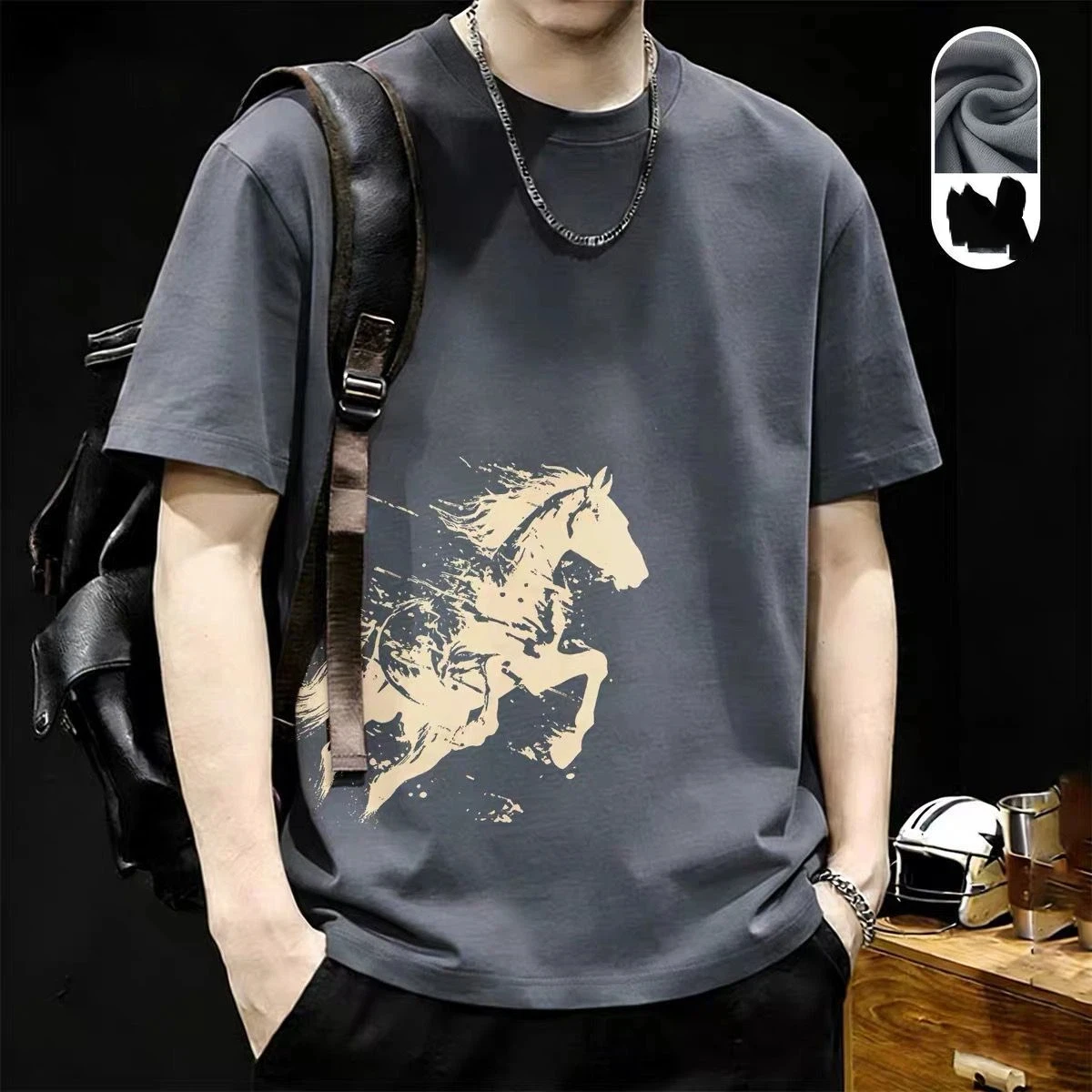 Men's Casual Short Sleeve T-Shirt With Horse Print Round Neck Soft Comfortable Daily Wear Style