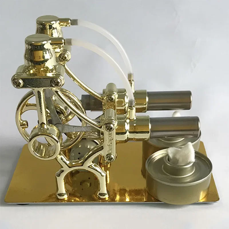 Mini Stirling Engine Twin Cylinder Model Steam Power Generation Science Experiment Toy