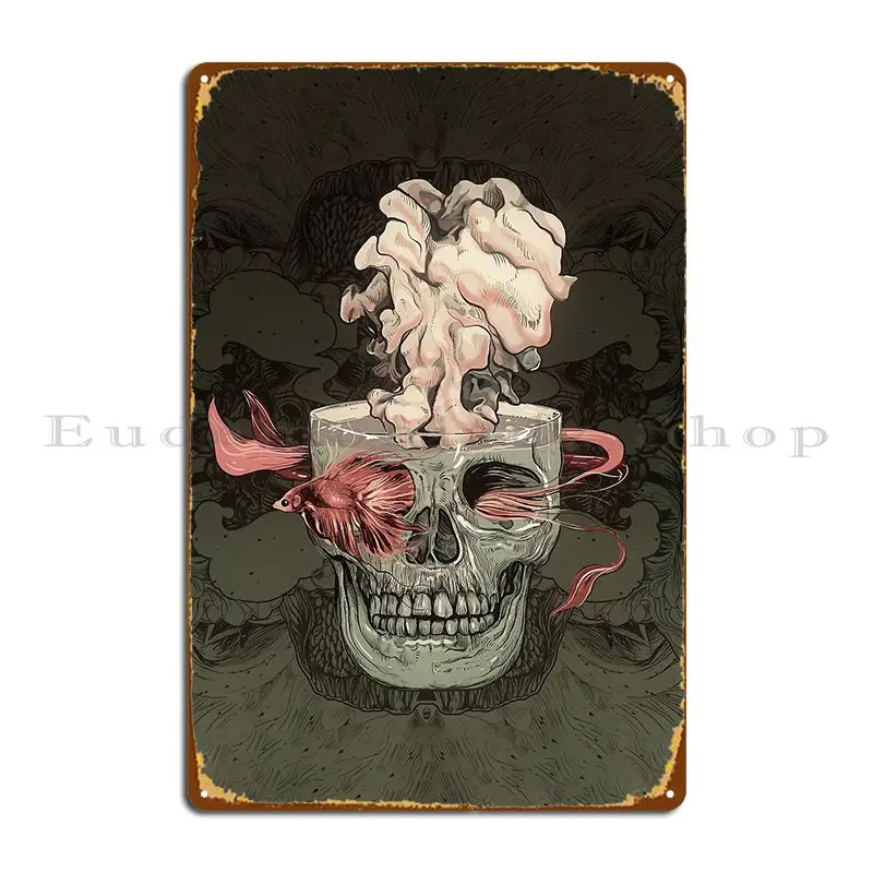 Skull And Red Fish Metal Sign Classic Club Wall Decor Design Wall Decor Tin Sign Poster