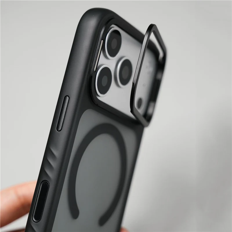 Invisible Camera Lens Kickstand Magnetic Case For iPhone 17Pro 17Pro Max Matte Hard Cover For Magsafe Wireless Charging Cover