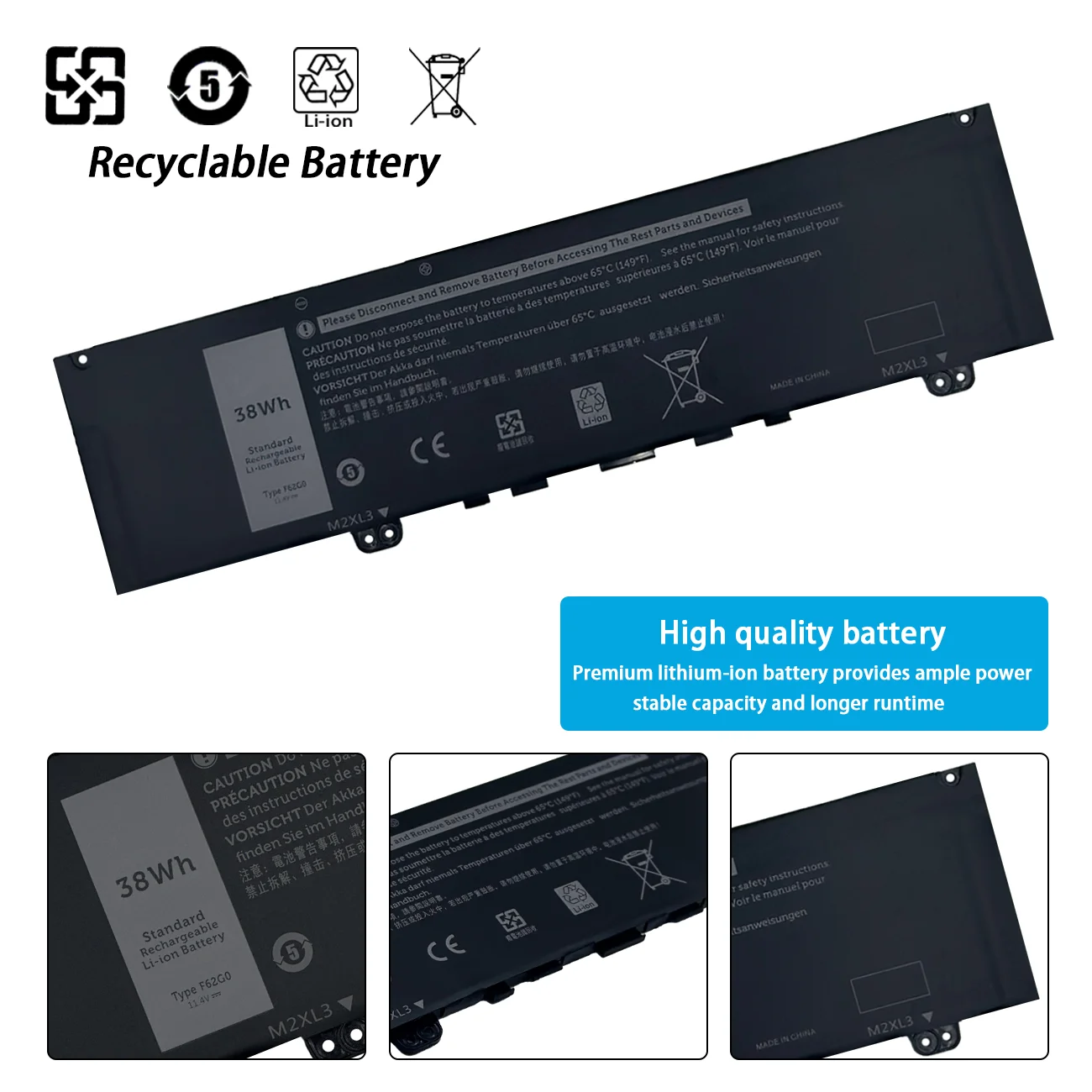 F62G0 Laptop Battery Lithium Ion Batteries F62g0 11.4v 38wh 3330mah For Dell Inspiron 13 7000 2-in-1 13-7370 13-7373 RPJC3 39DY5