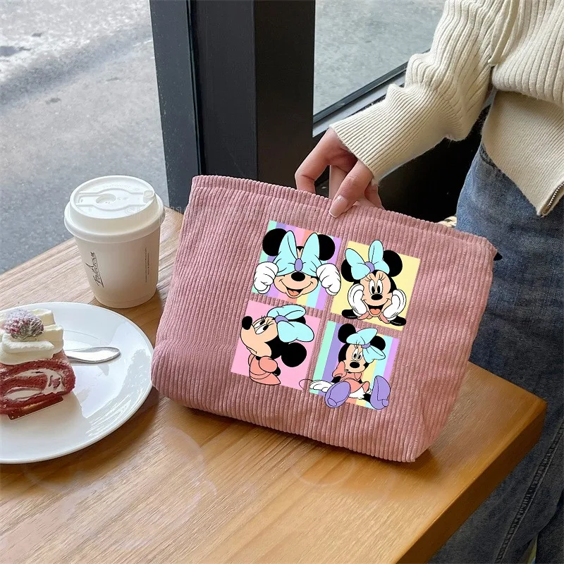 Mickey Minimos Corduroy Makeup Bag Cute Cartoon Anime Travel Storage Clutch Bags Canvas Casual Retro Simple Girls Pencil Case