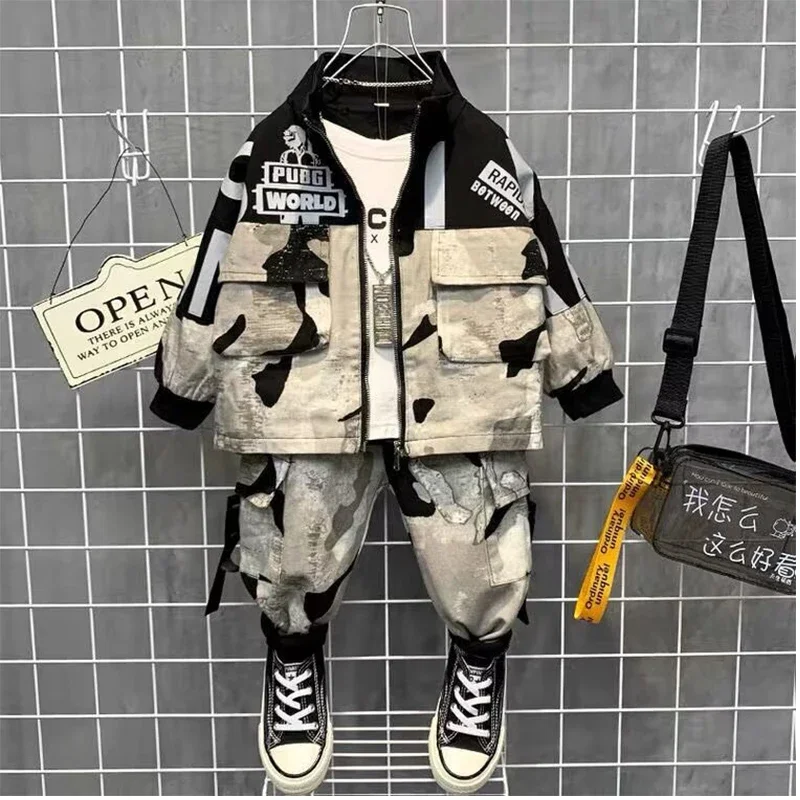 

Teenage Children's Clothing Boys Set Cool Baby Boy Autumn Winter Outfits Kid Zipper Thickened Camouflage Clothes