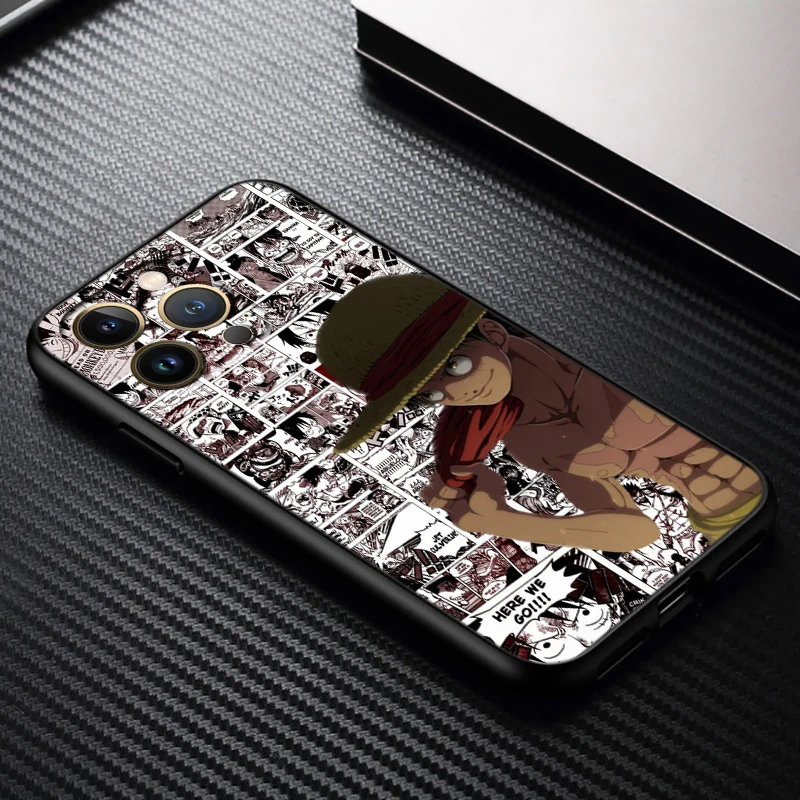One Piece Animation Cartoon For iPhone 15 14 13 12 11 XS XR X 8 7 SE Pro Max Plus Mini Black Funda Phone Case