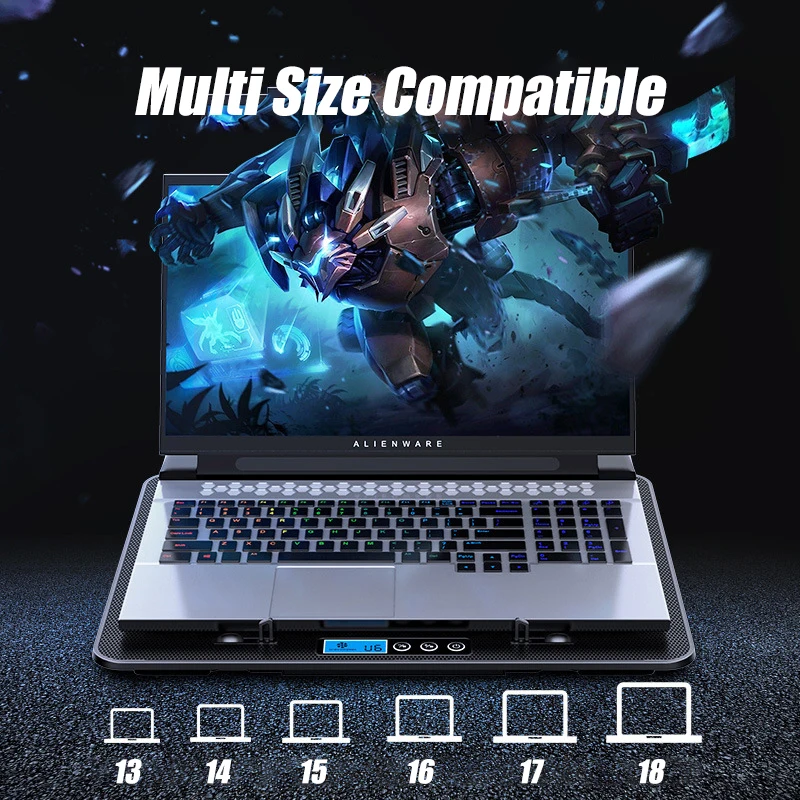 Imagem -04 - Portable Gaming Laptop Cooler Base Stand Altura Ajustável Silent Fan Cooling With Control Notebook Heat Dissipator Holder Rack