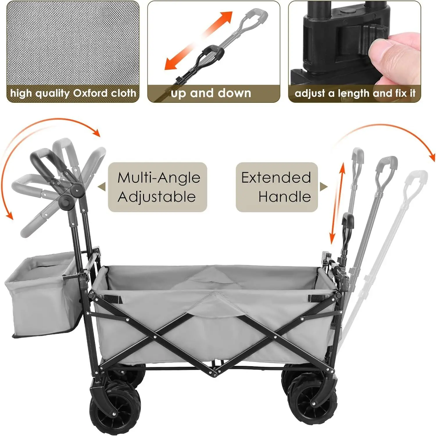 Carro de jardín plegable con dosel extraíble, carro de utilidad de empuje y tracción de 115kg de capacidad, 600D Oxfort, rueda todoterreno, 262L