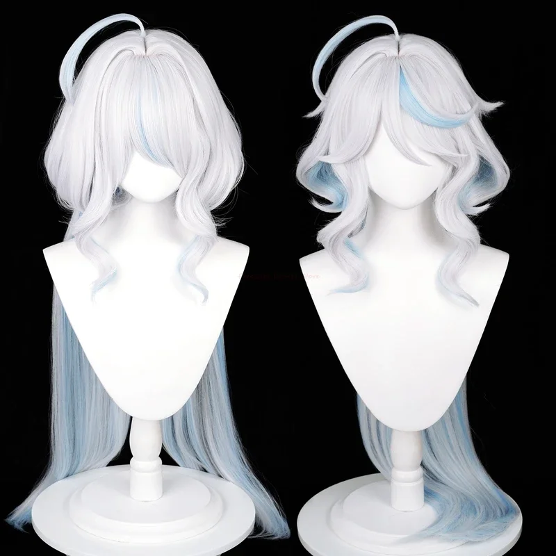 Genshin Impact Focalors Cosplay Wig Long Silver White Blue Wig Cosplay Anime Cosplay Wigs Heat Resistant Furina Focalors Wigs