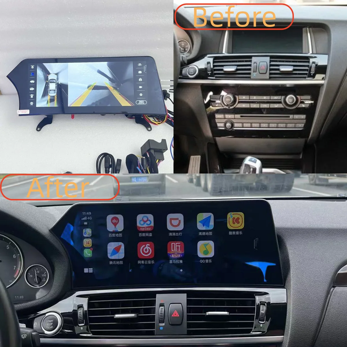 Android CarPlay 12.3‘’ Blade Screen Car Radio For BMW X3 F25 X4 F26 2010-2018 EVO CIC NBT Multimedia Player Stereo DSP Head Unit