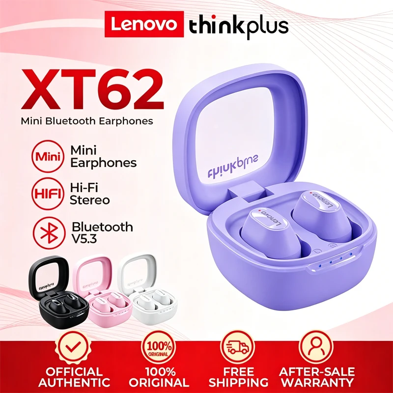 New Lenovo XT62 True Wireless Bluetooth Earphones HiFi Audio Noise Cancelling Headsets Lightweight In-ear Earbuds For Gaming