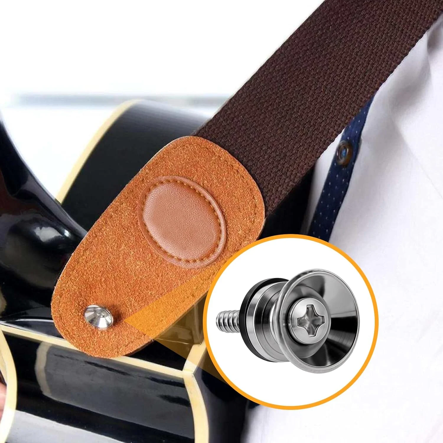2 Sätze Gitarrengurtstifte – schwarz/gold/silber, ausgestattet mit rutschfesten Unterlegscheiben für besseren Gitarrenschutz. Nicht nur ein Connec – Detail 6