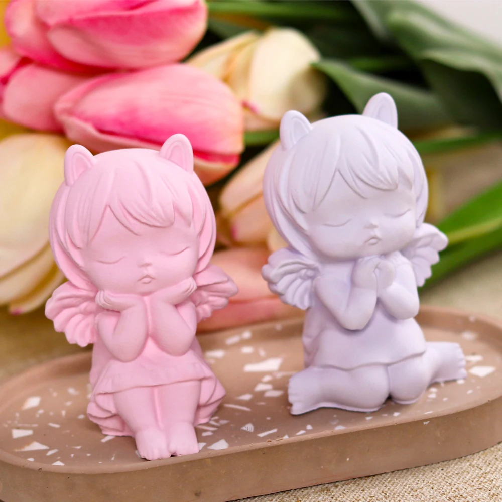 3D Prayer Angel Silicone Candle Mold Cute Wishing Girl Plaster Resin Soap Making Kit DIY Chocolate Ice Baking Molds Home Decor