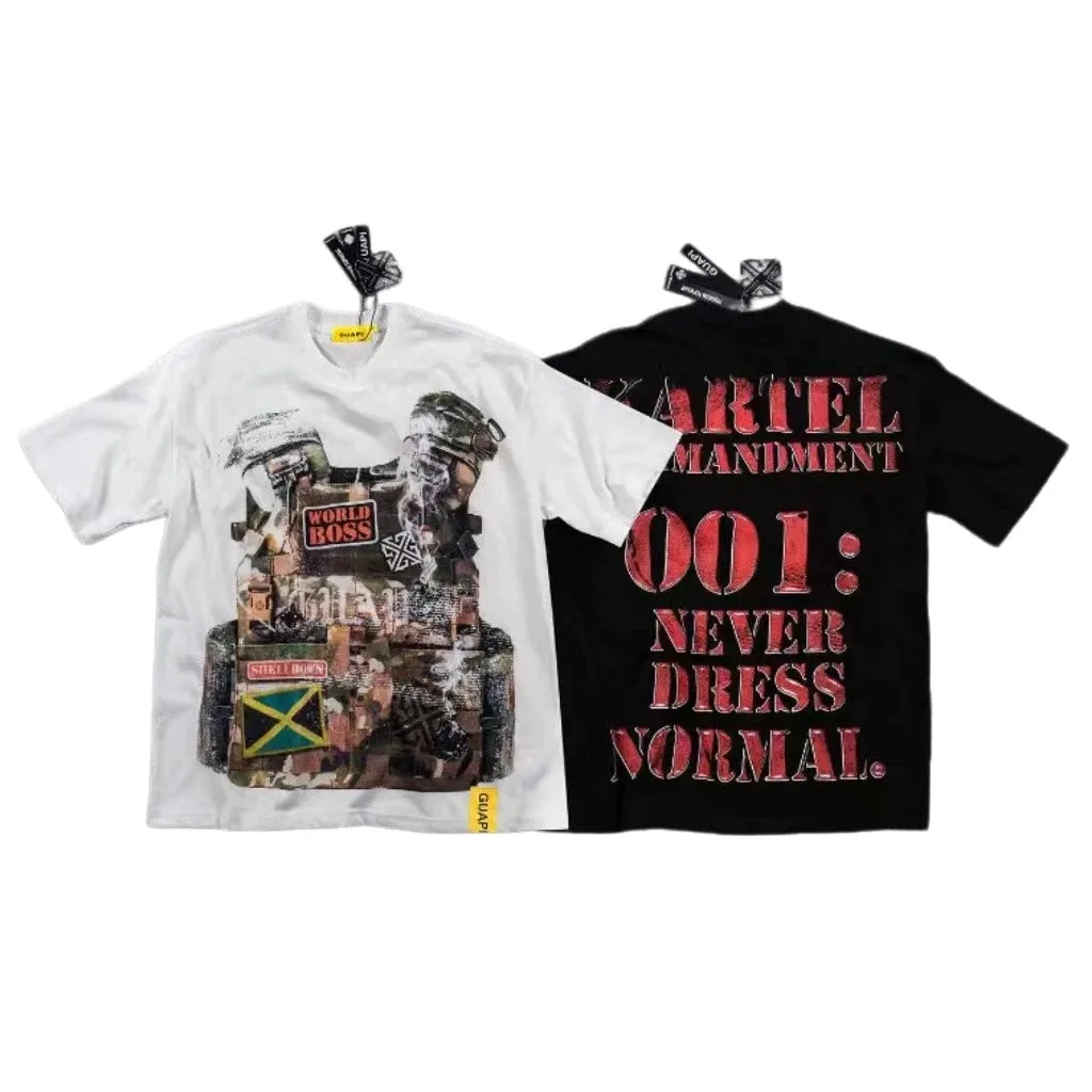 Guapi Retro Tactical Jacket - Double-Sided Short Sleeve - Vintage Heavy Wash T-Shirt