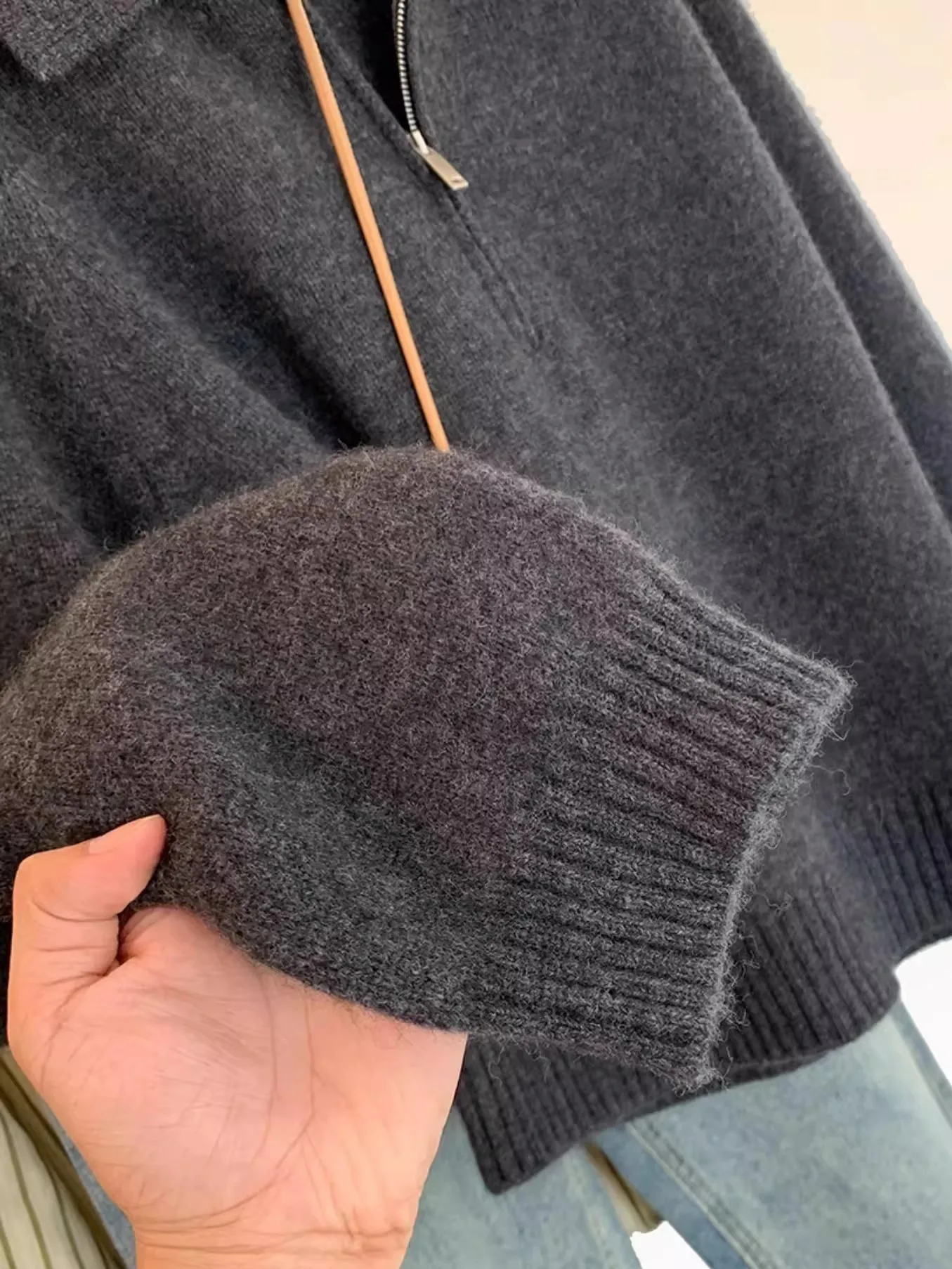 k ey  Collar f Zip Knitted Sweater Women's Autumn Winter New Sle Small Size Flip Collar Knitwear Top