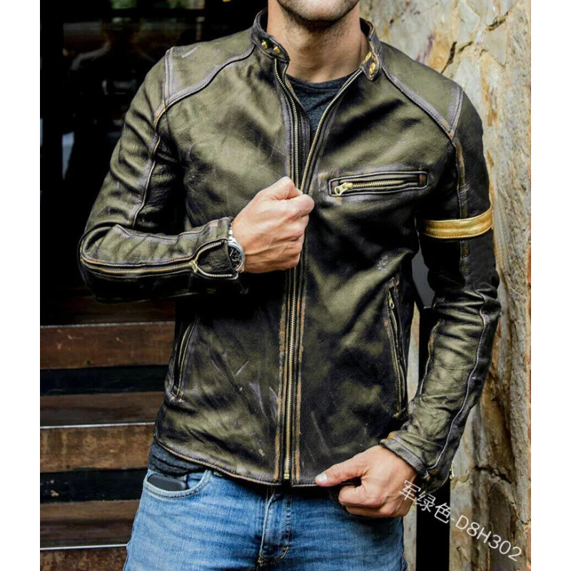 Men's Clothing Men's Leather Coat Male Teenager Stand Collar Punk Male Motorcycle Leather Jacket