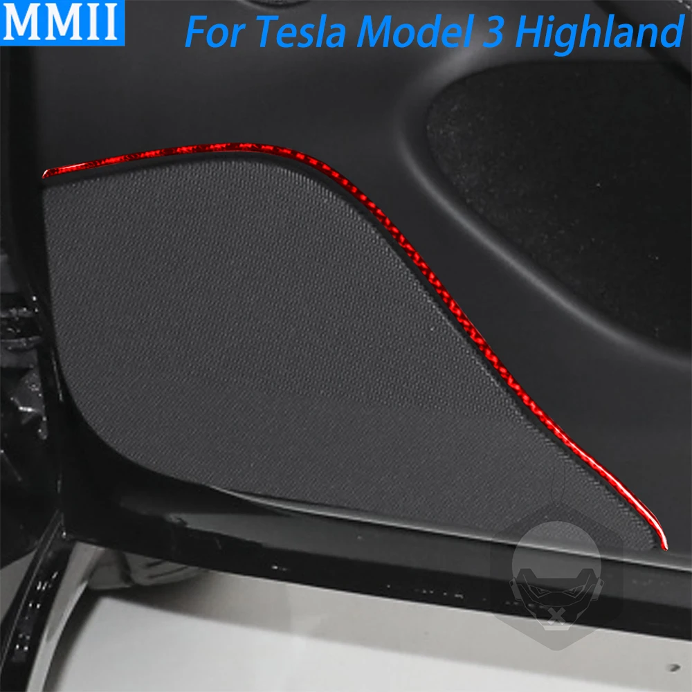 Red Carbon Fiber Front Door Speaker Panel Trim Strip Car Interior Decoration Accessories Sticker For Tesla Model 3 Highland 2024