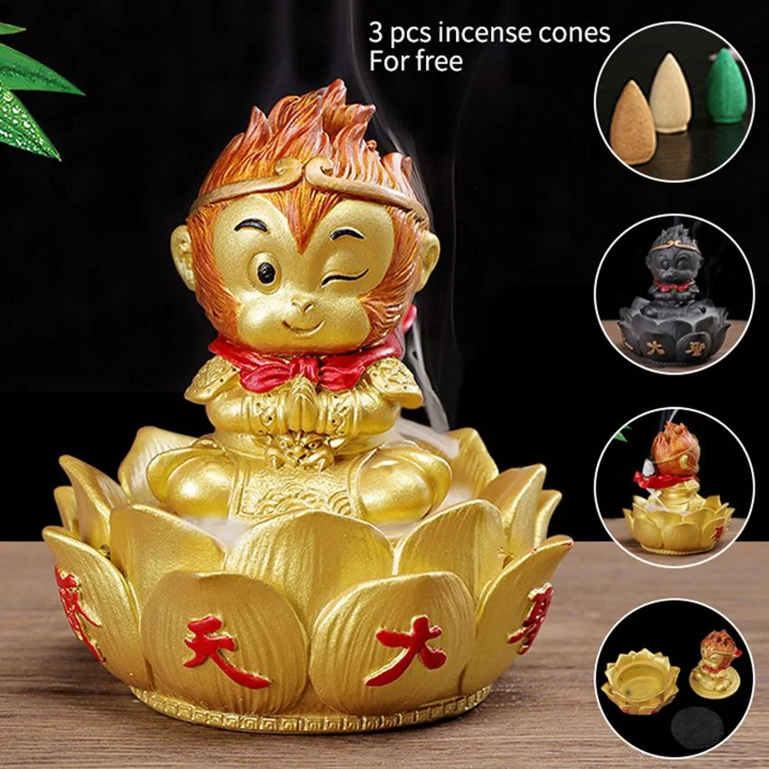 

Resin Backflow Incense Burner Monkey Stick Incense Holder Buddhist Censer Aromatherapy Home Decoration Ornament for Home Office