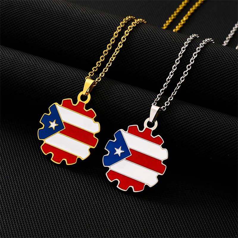 2024 Puerto Rico Map Flag Pendant Necklaces Stainless Steel Gold/Steel Color Puerto Ricans Patriotic Jewelry For Men Women Gifts