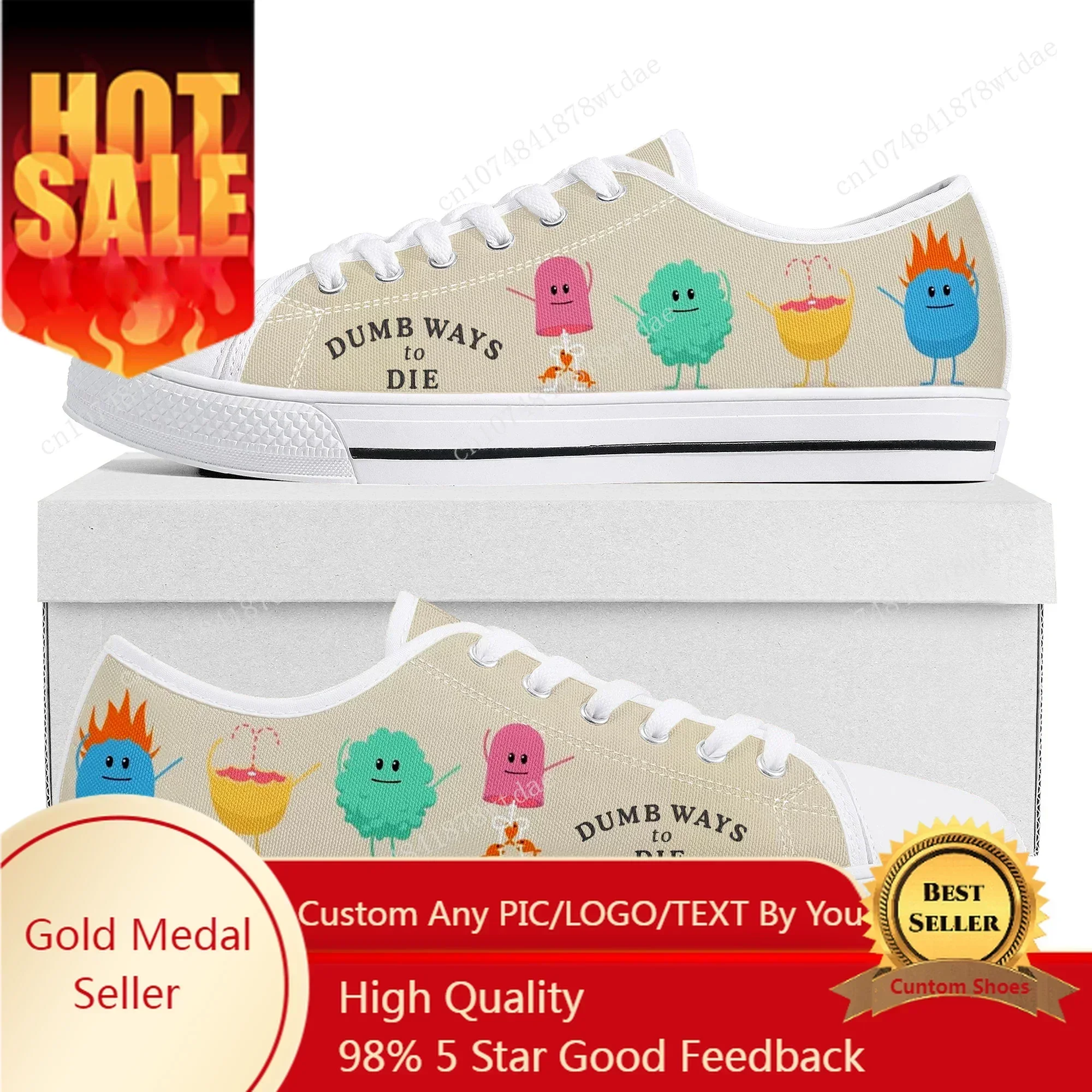 Dumb Ways To Die Low Top Sneakers Womens Mens High Quality Canvas Sneaker Couple Cartoon Comics Manga Custom Made Shoes